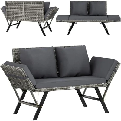Afbeelding van Casaria Polyrattan Tuinbank Verstelbaar Incl. Kussens Grijs