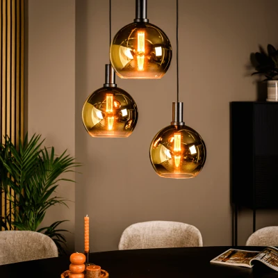 Afbeelding van Vurna Justine hanglamp 3L getrapt Glas goud
