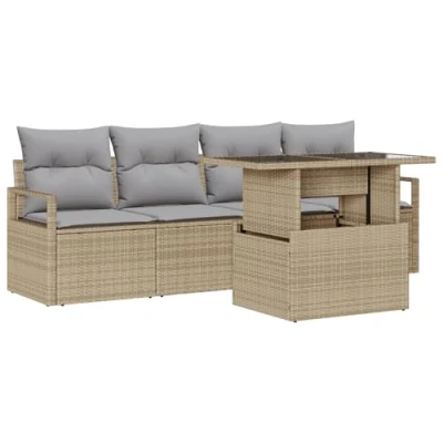 Afbeelding van vidaXL 5 delige Tuin Sofa Set met Kussens Beige Poly Rattan