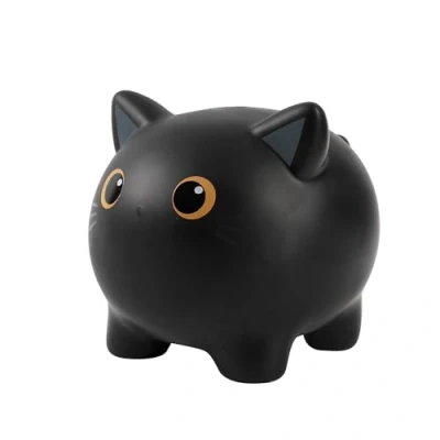 Afbeelding van I TOTAL® Grappige decoratieve spaarpot/portemonnee van stevig kunststof (Black Cat)
