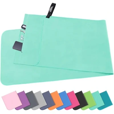 Afbeelding van Pameil Fitness handdoek met ritssluiting 120 x 50 cm gym microvezel handdoek, compact en sneldrogend sporthanddoek voor de sportschool (grasgroen)