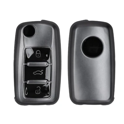 Afbeelding van kwmobile autosleutel hoesje geschikt voor VW Skoda Seat 3 knops hoes TPU behuizing Beschermende auto sleutel case Sleuteletui in mat zwart /