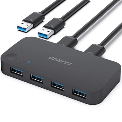 Afbeelding van Benfei USB 3.0 Switch met 4 Poorten 2 PC&#039;s delen 4x KVM Zwart