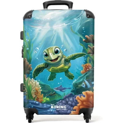 Afbeelding van NoBoringSuitcases.com® Koffer groot Rolkoffer lichtgewicht Schildpad in kleurrijke onderwaterwereld Reiskoffer met 4 wielen Grote trolley XL 20 kg bagage