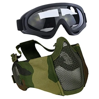 Afbeelding van Aoutacc Airsoft beschermende uitrusting, set met halfgelaatsmaskers oorbescherming en bril voor CS / jacht paintball schietsport, camouflage
