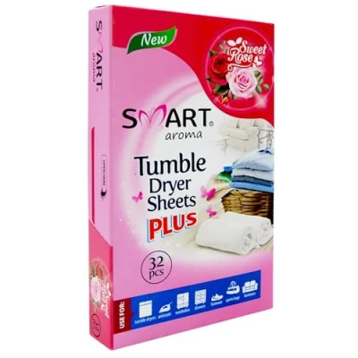 Afbeelding van SMART Aroma wasdrogerdoeken maakt de stoffen zachter geven een langdurige en frisse geur vergemakkelijken het strijken (Sweet Rose, 32 stuks)