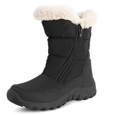 Afbeelding van Polar Dames Memory Foam Twin Zip Opening Pull On Nylon Waterdicht Dik Nepbont Gevoerde Winter Regen Snowboots Zwart/Beige UK6 / EU39 YC0662