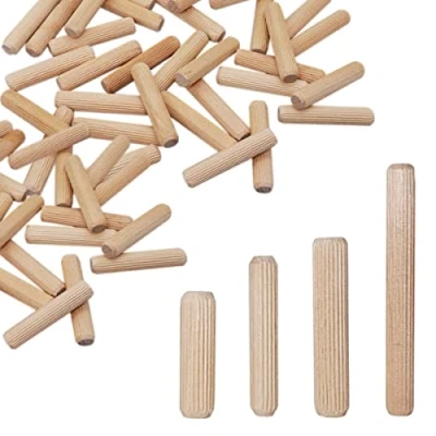 Afbeelding van SKIR&#039;CO (50 stuks) houten pluggen 12 x 50 mm, gegroefde pluggen, geribbelde pinnen voor meubels,
