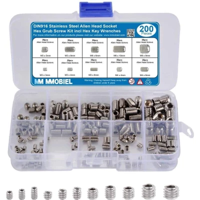Afbeelding van MMOBIEL 200 st. DIN916 Roestvrij stalen M3 M4 M5 M6 M8 Inbussleutel schroeven set