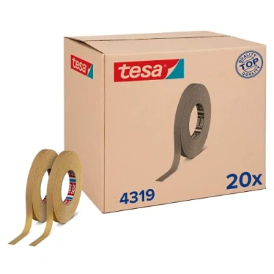 Afbeelding van tesa Krepp 4319 voor bochten in verpakking van 20 schilderstape en rondingen bij schilderwerkzaamheden lichtbruin rollen elk 50 m x 15 mm