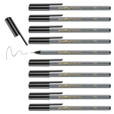 Afbeelding van edding 55 fineliner zwart 10 stiften punt 0,3 mm kleurstift om te schrijven, kleuren, accentueren, illustreren voor kinderen en volwassenen, school, thuiswerkplek, kantoor