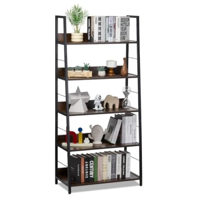 Afbeelding van VEVO Rustieke boekenkast Staande plank Opbergplank 5 niveaus Kantoor Trapeziumvorm