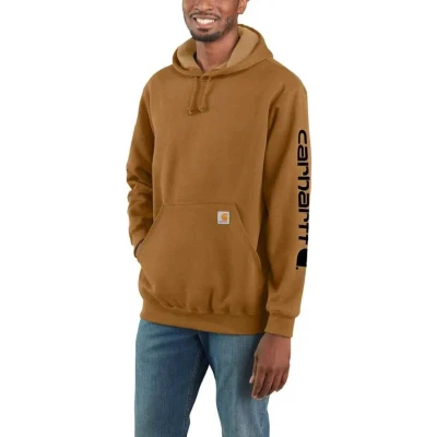 Afbeelding van Carhartt Sweatshirt, losse pasvorm, middengewicht, logo, grafisch heren Sweatshirt met capuchon Midweight Sleeve Logo Hoodie, Bruin, XXL