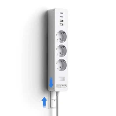 Afbeelding van NTONPOWER 3 voudige stekkerdoos overspanningsbeveiliging Opschroeven met plakstift Meerdere stopcontacten USB en schakelaar Verlengkabel 1,5 m PC kinderslot, wit