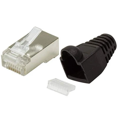 Afbeelding van odedo Set van 20 krimpstekkers CAT 6/CAT 5e, zwart, metaal, afgeschermd, met inrijghulp en knikbescherming, krimpstekker, Gigabit netwerk RJ45, modulaire plug