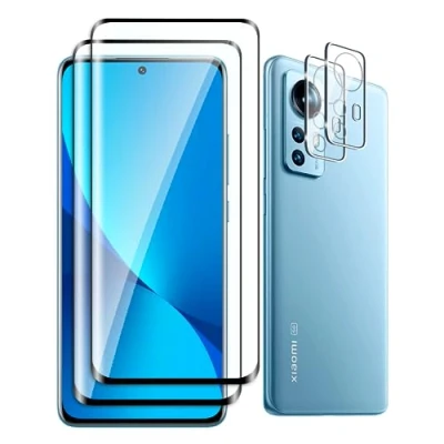 Afbeelding van Fyqzio 2 + stuks beschermfolie van gehard glas, compatibel met Xiaomi 12/12X en camera, geen luchtbellen, hardheid 9H, krasbestendig, 3D curved, HD displaybescherming voor