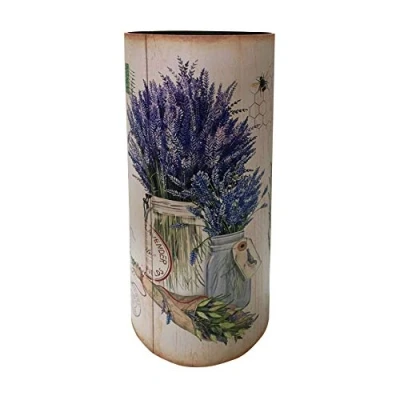 Afbeelding van Rebecca Mobili Design Paraplubak, Decoratieve Stokhouder, MDF Canvas, Beige Shabby, Rond, met Druppelvanger Afmetingen: 54 x 23 cm (HxBxD) Art.RE6477