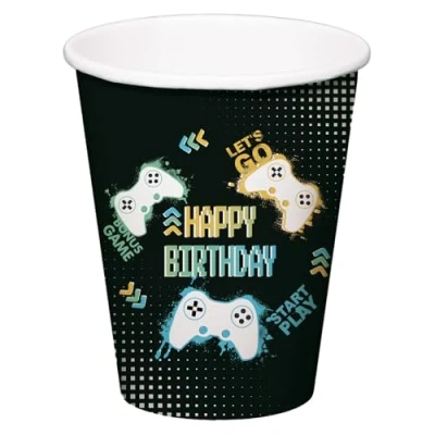 Afbeelding van Folat 24965 Videogame Accessoires Drinkbeker Level Up 250 ml 8 Stuks Verjaardag Game Party Servies, Zwart