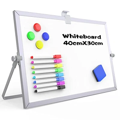 Afbeelding van OWill Dry Erase whiteboard, 30 x 40 cm, mini magnetisch whiteboard met standaard, A3 draagbaar, dubbelzijdig schildersezel voor tekening op school thuis