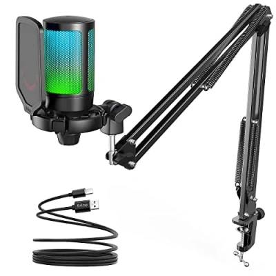 Afbeelding van FIFINE USB microfoon, pc gaming met arm, microfoon C voor MAC PS4/PS5 mute knop, popfilter, shockmount streaming, podcast, studio A6T