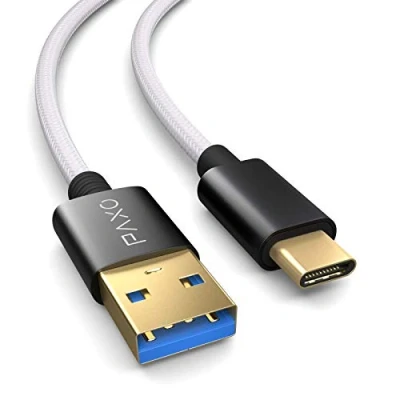 Afbeelding van 3m nylon PS5 oplaadkabel voor Playstation 5 controller, USB C kabel, 3.1 (USB 3.0), oplaadkabel, stoffen omhulsel, aluminium plug, wit