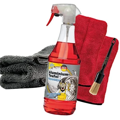 Afbeelding van Velgenreinigingsbundel: Tuga Chemie Aluminium Teufel velgenreiniger 1 liter + Nuke Guys velgenborstel 2 x precisiehandschoen detailmate droogdoek 1000GSM