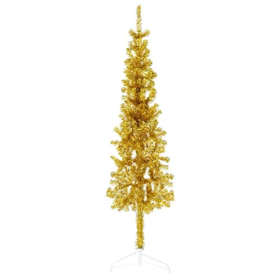 Afbeelding van Kunstkerstboom Half Met Standaard Smal 150 Cm Goudkleurig