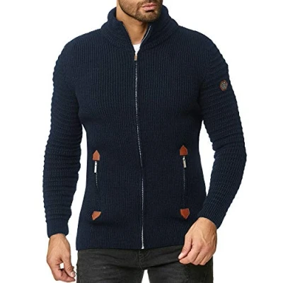 Afbeelding van Red Bridge Gebreid vest voor heren, cardigan met opstaande kraag, Basic Luxury, blauw, S