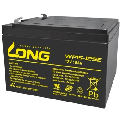 Afbeelding van Kung Long WP15 12SE F2 cyclusbestendige lood vlies accu, 12V, 15Ah met 6,3 mm Faston aansluiting