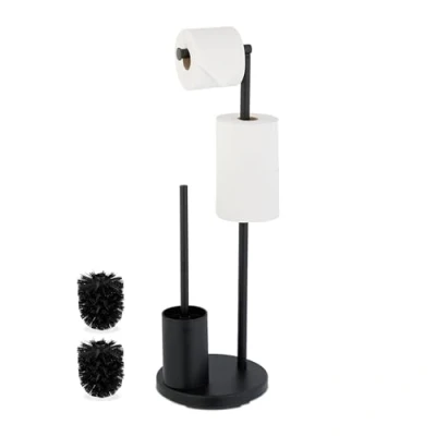 Afbeelding van toiletbutler toiletborstel met houder staande reserverolhouder zwart