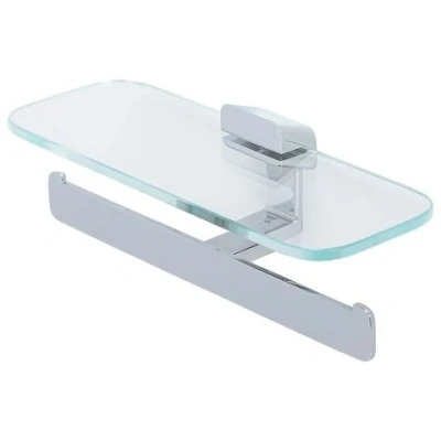 Afbeelding van Geesa shift toiletrolhouder dubbel chroom planchet van transparant glas 919948 02