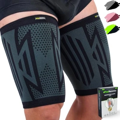 Afbeelding van 2 Dijbeenbrace voor Damen &amp; Heren Bovenbeenbrace Hamstring Quad Bovenbeen Bandage Peesontsteking, Spierverrekkingen Hardlopen Ademend Anti slip (Zwart, S)