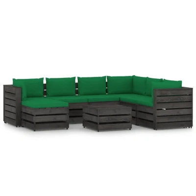 Afbeelding van 8 delige Loungeset met kussens grijs geïmpregneerd hout