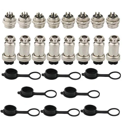 Afbeelding van RUNCCI YUN 24 stuks luchtvaartstekker, 16 mm, schroefdraad, 4 pins, 8,5 4,8 mannelijke en vrouwelijke paneels, metalen luchtvaartdraadstekker + 8 rubberen beschermkap