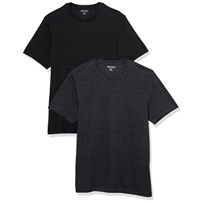 Afbeelding van Amazon Essentials Heren Slim Fit T shirt met korte mouwen en ronde hals, 2 stuks, zwart/houtskool heather, L