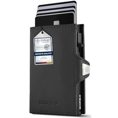 Afbeelding van SF SCOFIELD Duality Classic Slim Wallet met muntvak, kaartenetui voor heren 9 10 kaarten, portemonnee RFID bescherming, creditcardhouder, zwart mat zwart, S Münzfach, Modern
