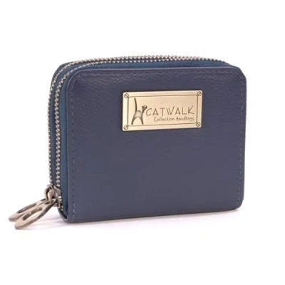 Afbeelding van Catwalk Collection ISLA Dames Luxe Kleine Organiser Portemonnee met Ritssluiting en Geschenk Doos Kwaliteit Leer RFID Protectie creditcard munten compartiment Blauw