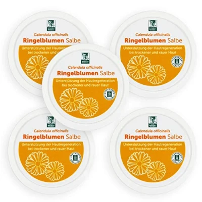 Afbeelding van BADERs Gesundheit Goudsbloemzalf bij de apotheek, Calendula officinalis met waardevolle plantenextracten 5 x 18 ml