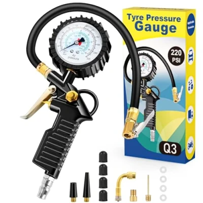 Afbeelding van BURNNOVE Bandenspanningsmeter, Digitale Bandenpomp, 220 psi, Multifunctionele Luchtdruktester met Meerdere Reserveonderdelen voor Auto&#039;s, Motorfietsen en Fietsen