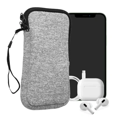 Afbeelding van kwmobile telefoontasje universeel geschikt voor XXL 7&quot; smartphones 17,7 x 8,5 cm Hoesje met rits en polslusje In lichtgrijs / wit