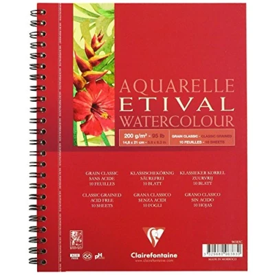 Afbeelding van Clairefontaine 96383C Aquarelblok Etival (mat, 200 g, geschikt voor alle neustechnieken, spiraalbinding, 10 vellen, DIN A5, 14,8 x 21 cm, ideaal beginners, zuurvrij), wit
