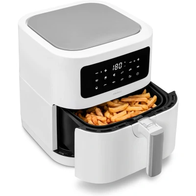 Afbeelding van Medion E40 Airfryer XL Heteluchtfriteuse XXL Frituurmand 5,3 liter Hetelucht Oven 2.150 Watt 9 automatische programma&#039;s Bakfunctie LED display wit