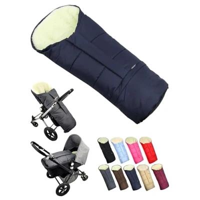 Afbeelding van Bambiniwelt Mumie Uni Wintervoetenzak voor kinderwagen, buggy of slee, in mummievorm, van wol, grootte aanpasbaar, marineblauw