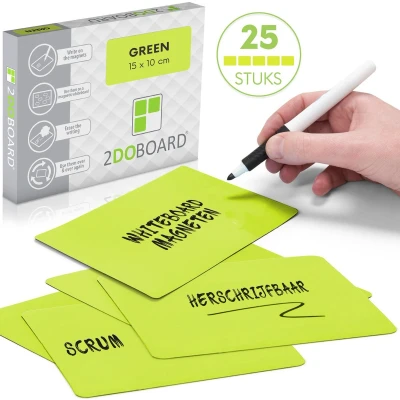 Afbeelding van 2DOBOARD Herschrijfbare Magneten Groen 15 x 10 cm 25 stuks Scrum Board Kanbanbord Weekplanner Schoolbord