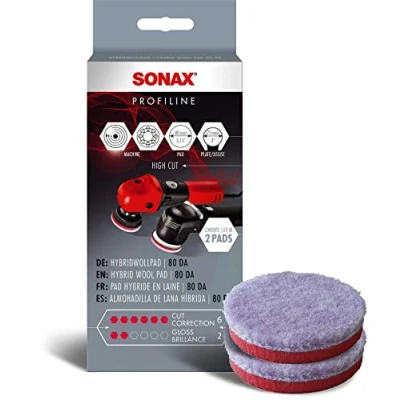 Afbeelding van SONAX HybridWollPad 80 DA (2 stuks) polijstschijf voor kleine polijstmachines het verwijderen van diepe krassen en dofheid Art nr. 04940410