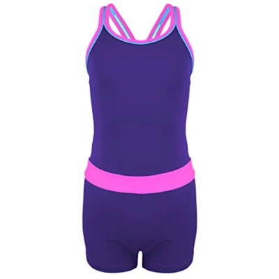 Afbeelding van Aquarti Meisjes Sportbadpak Shortybadpak met Racerback, donkerblauw/turquoise, 128