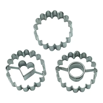 Afbeelding van BekkiB Set van 3 uitsteekvormen &quot;cirkels&quot; ronde uitsteekvormpjes 2 linzer met hart &amp; cirkel voor puntige bouten, Hildabroodjes en koekjes vaatwasmachinebestendig 7788