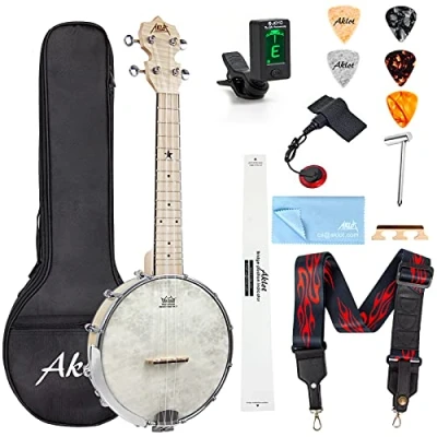 Afbeelding van AKLOT Banjo Ukulele Concert 23 inch Remo Drumhead Open Back Maple Body 1:15 Geavanceerde Tuner met Two Way Truss Rod Gig Bag String Strap Picks