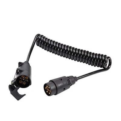 Afbeelding van ETUKER Aanhangerverlengkabel, 7 polig, aanhangerkabel, met stekker, 12 V aanhangerstopcontact, koppeling, verlengkabel, spiraalkabel, adapter, 2 meter, universele aanhanger/camperkabel
