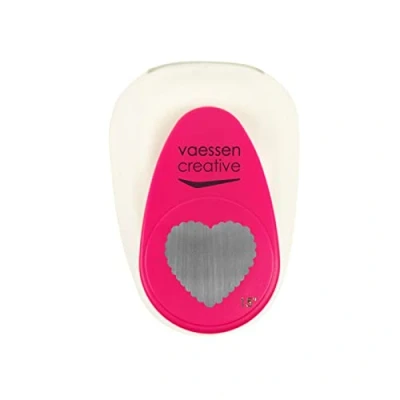 Afbeelding van Vaessen Creative Craft Paper Punch Geschulpte Hart 3,4 x 3,5 cm Cirkelsnijder voor knutselen en kaarten maken, wit/roze